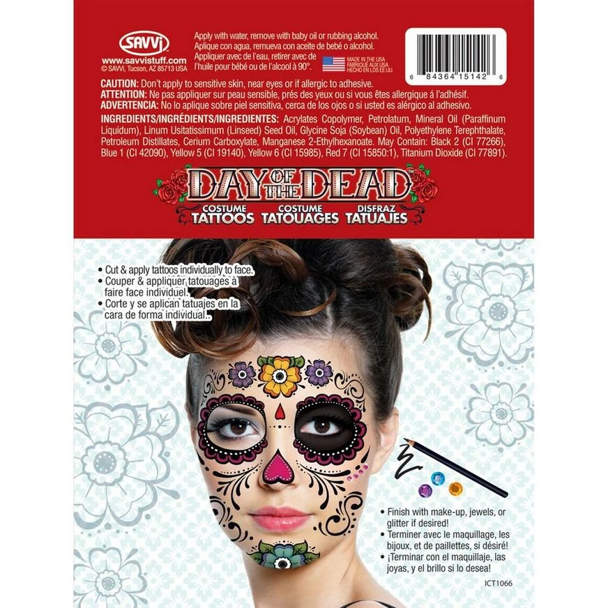 Sugar Skull Face Tattoos 2 Sheets 6 Sugar Skull Face Tattoos 2 Sheets - Image 4