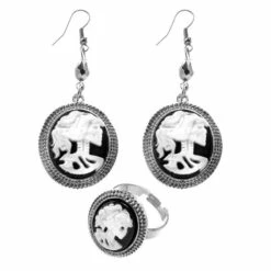 Black & Bone Earrings & Ring Set