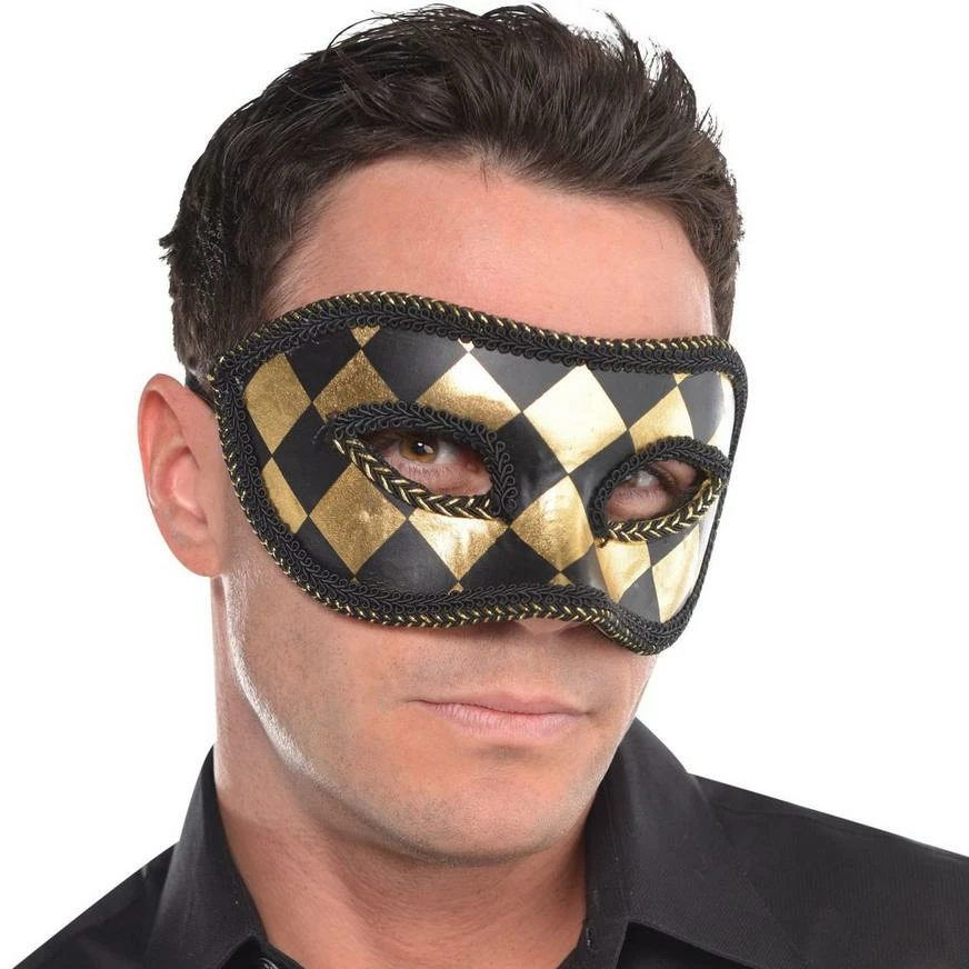 Black & Gold Harlequin Masquerade Mask 4 Black & Gold Harlequin Masquerade Mask - Image 2