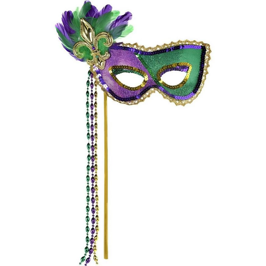 Sequin Mardi Gras Masquerade Mask On A Stick 3 Sequin Mardi Gras Masquerade Mask On A Stick