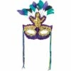 Gold, Green & Purple Feather Masquerade Mask
