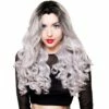 Lace Front Dark Roots Curly Silver Wig