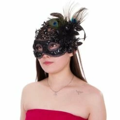 Black Sequin & Peacock Feather Masquerade Mask 5 Black Sequin & Peacock Feather Masquerade Mask -Cosplay Store 2024 920281 01