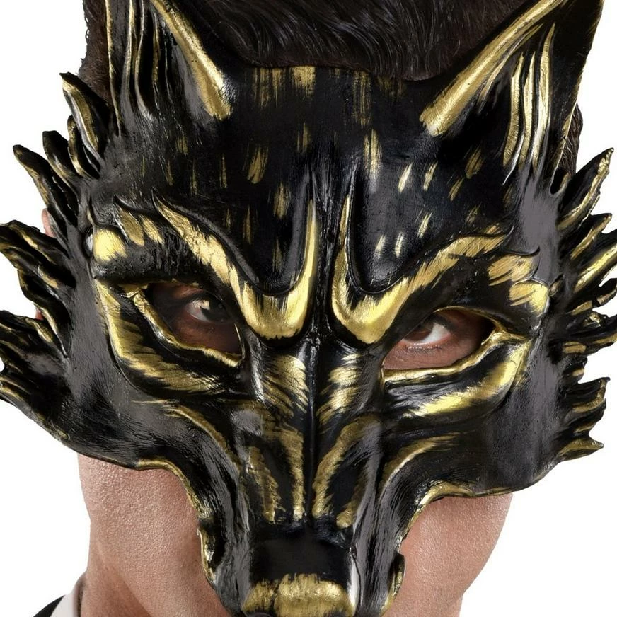 AMSCAN Adult Black & Metallic Gold Wolf Foam Half Mask 4 AMSCAN Adult Black & Metallic Gold Wolf Foam Half Mask - Image 2