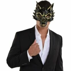 AMSCAN Adult Black & Metallic Gold Wolf Foam Half Mask 7 AMSCAN Adult Black & Metallic Gold Wolf Foam Half Mask -Cosplay Store 2024 942050 02