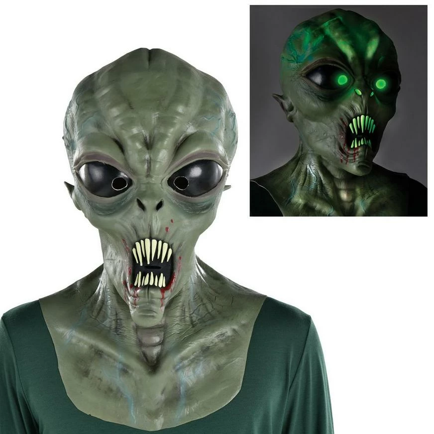 AMSCAN Adult Light-Up Spiked Teeth Alien Latex Mask 3 AMSCAN Adult Light-Up Spiked Teeth Alien Latex Mask