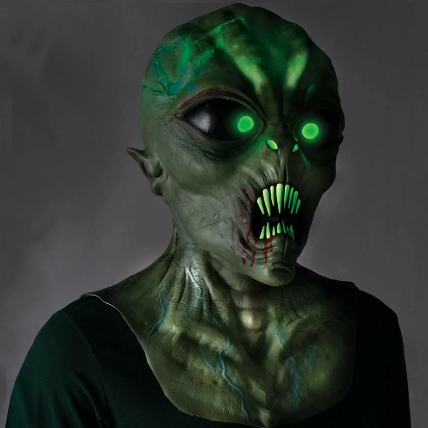 AMSCAN Adult Light-Up Spiked Teeth Alien Latex Mask 4 AMSCAN Adult Light-Up Spiked Teeth Alien Latex Mask - Image 2