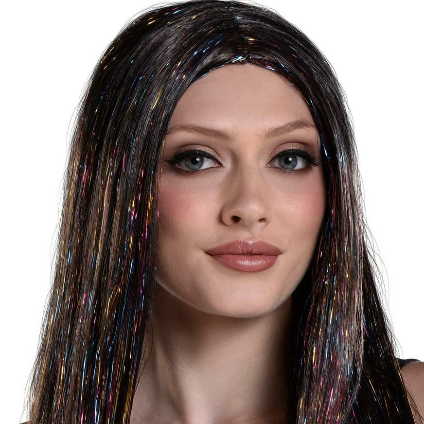 AMSCAN Brunette & Iridescent Tinsel Long Straight Wig, 30in 4 AMSCAN Brunette & Iridescent Tinsel Long Straight Wig, 30in - Image 2