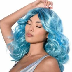 AMSCAN Blue Medium Length Curly Wig