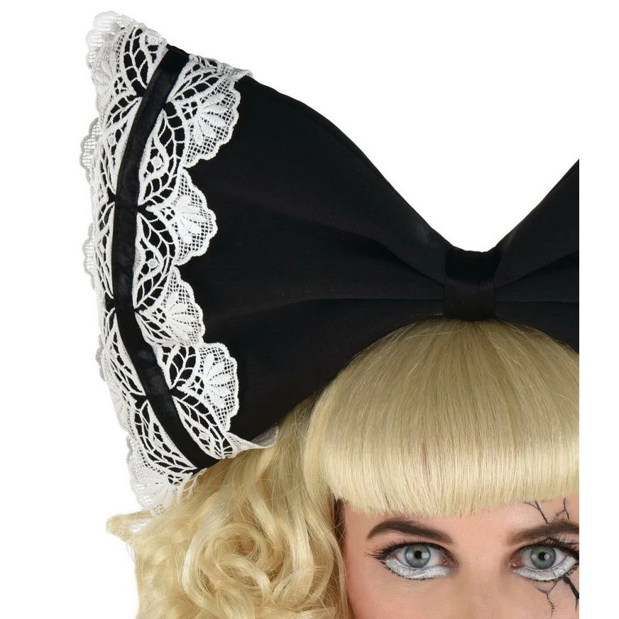 Adult Black & White Creepy Doll Bow Headband 4 Adult Black & White Creepy Doll Bow Headband - Image 2
