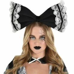 Adult Black & White Creepy Doll Bow Headband 7 Adult Black & White Creepy Doll Bow Headband -Cosplay Store 2024 942187 02