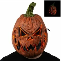 New Release 17 Adult Light-Up Menacing Jack-o'-Lantern Latex Mask