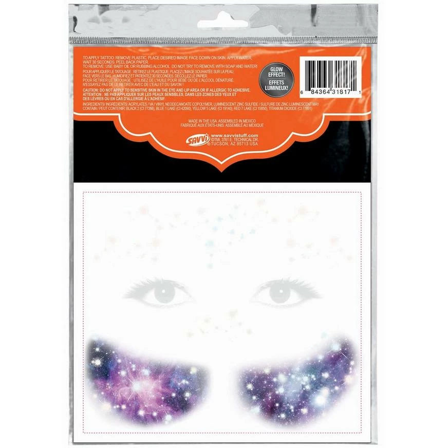 Glowing Pretty Galaxy Temporary Tattoos, 7pc 4 Glowing Pretty Galaxy Temporary Tattoos, 7pc - Image 2