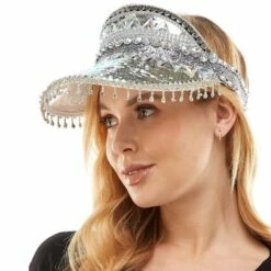 Adult Festival Beaded Silver Visor