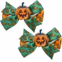 Green & Orange Jack-o'-Lantern Hair Bows, 2ct