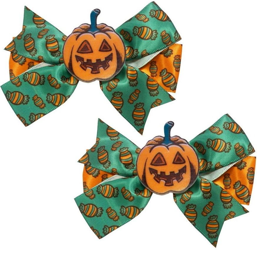 Green & Orange Jack-o'-Lantern Hair Bows, 2ct 3 Green & Orange Jack-o'-Lantern Hair Bows, 2ct