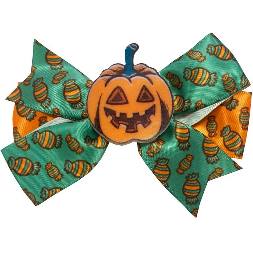 Green & Orange Jack-o'-Lantern Hair Bows, 2ct 4 Green & Orange Jack-o'-Lantern Hair Bows, 2ct - Image 2