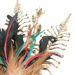 Adult Rainbow Rhinestone & Gold Feather Masquerade Mask -Cosplay Store 2024 942820 03