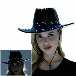 New Release 2 Adult Light-Up Black Fabric Cowboy Hat