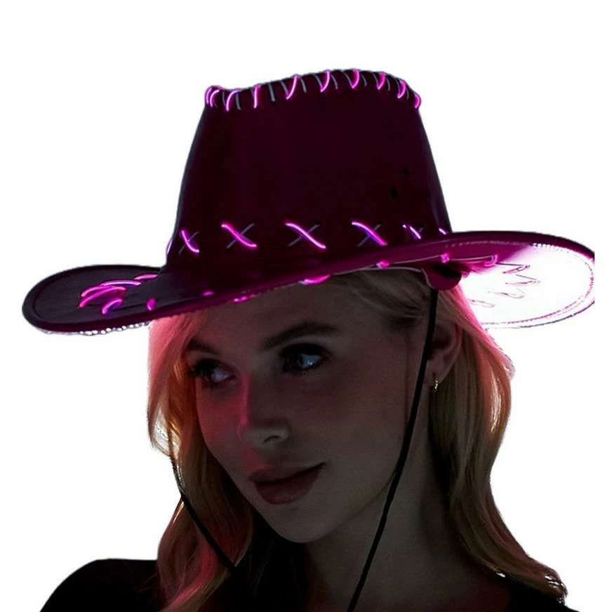 Adult Light-Up Pink Fabric Cowboy Hat 3 Adult Light-Up Pink Fabric Cowboy Hat