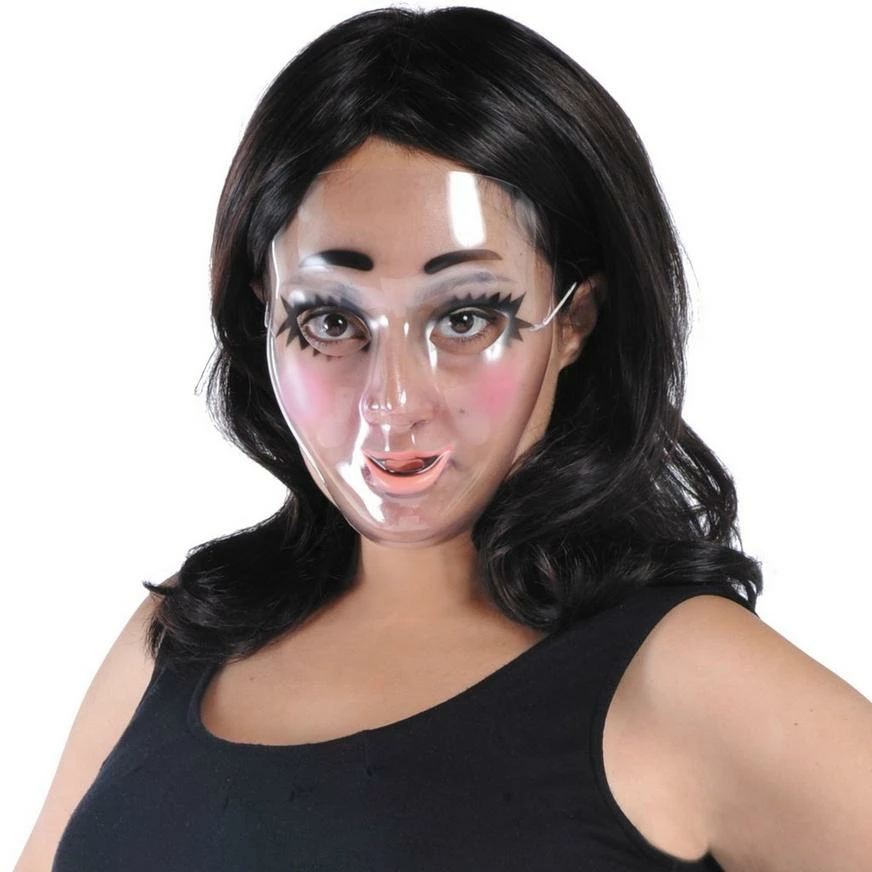 Transparent Disguise Mask, 1ct - Doll Eyes, Grin, Makeup Or Mustache 3 Transparent Disguise Mask, 1ct - Doll Eyes, Grin, Makeup Or Mustache
