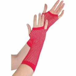Long Red Fishnet Gloves Deluxe