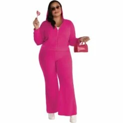 AMSCAN Adult Pink Couture Cutie Velour Tracksuit Costume - Plus Size