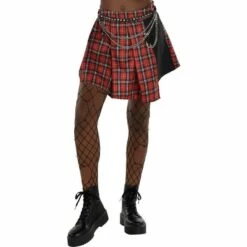 AMSCAN Adult Red Plaid Pleated Skirt With Chain Belt - Punk