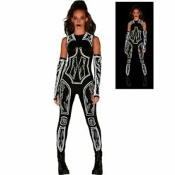 AMSCAN Adult Reflective Black Latex-Look Circuit Board Sleeveless Unitard Catsuit - Cyberpunk