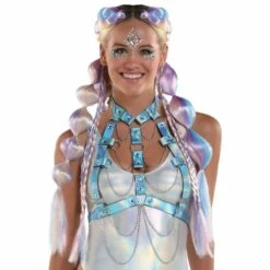 AMSCAN Adult Iridescent Blue Chest Harness With Chains - Festival