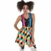 Adult Neon Harlequin Skirt With Suspenders & Bow Tie - Skater Clown -Cosplay Store 2024 P942175