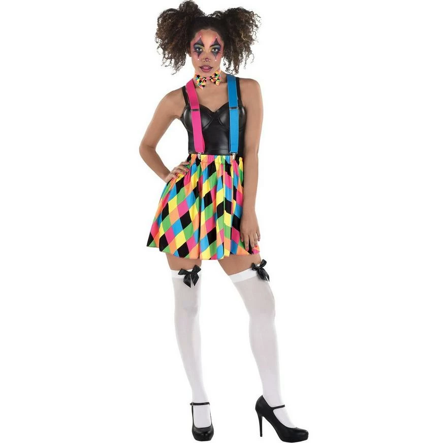 Adult Neon Harlequin Skirt With Suspenders & Bow Tie - Skater Clown 4 Adult Neon Harlequin Skirt With Suspenders & Bow Tie - Skater Clown - Image 2